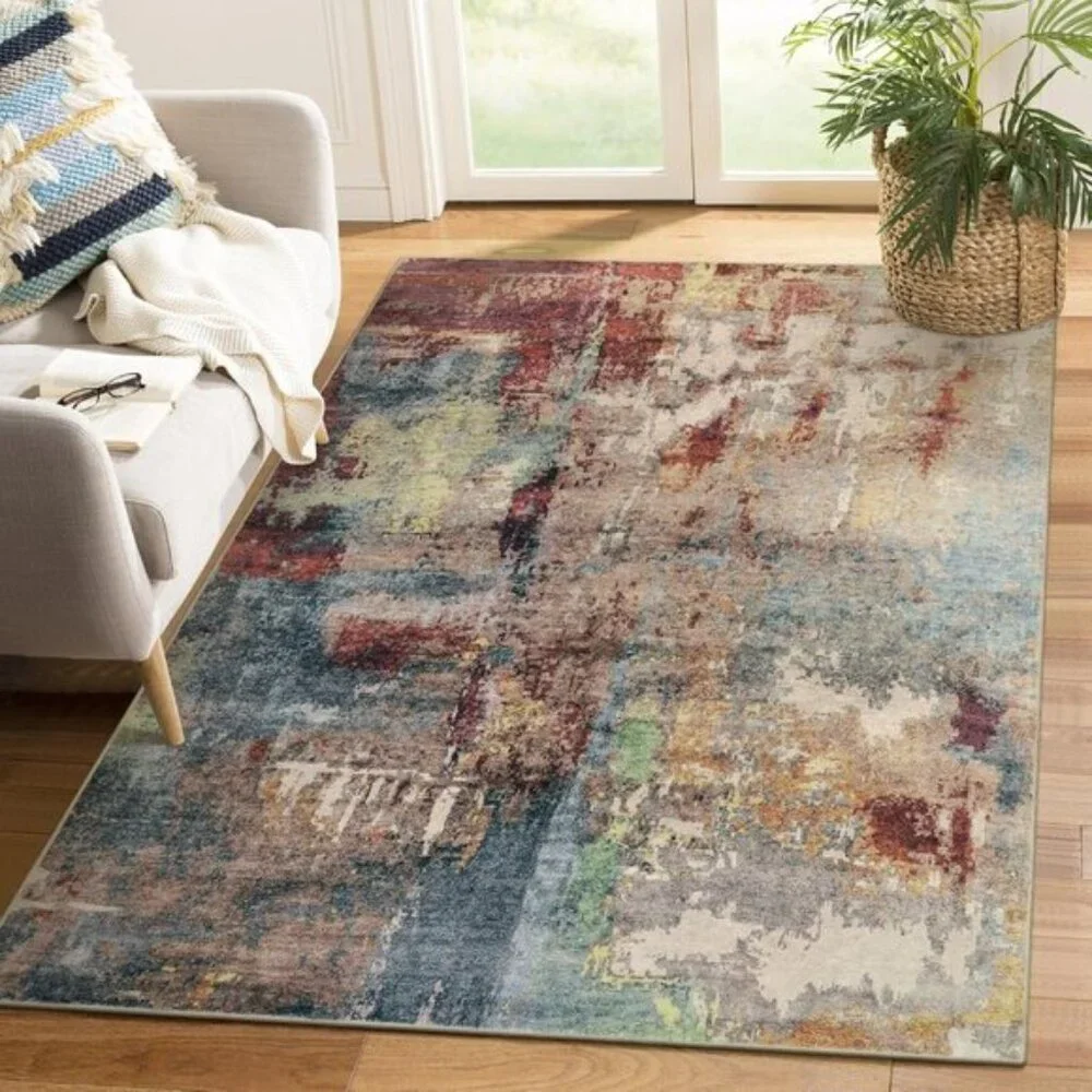 New 3x5 Modern Abstract Rug, Washable Non-Slip Faux Wool Carpet for Home & Entry